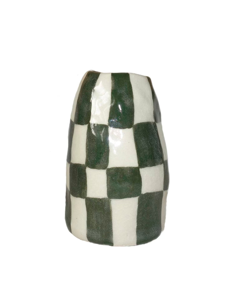 Medium Green Check Vase