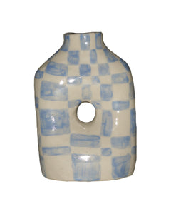 White and Blue Check Vase