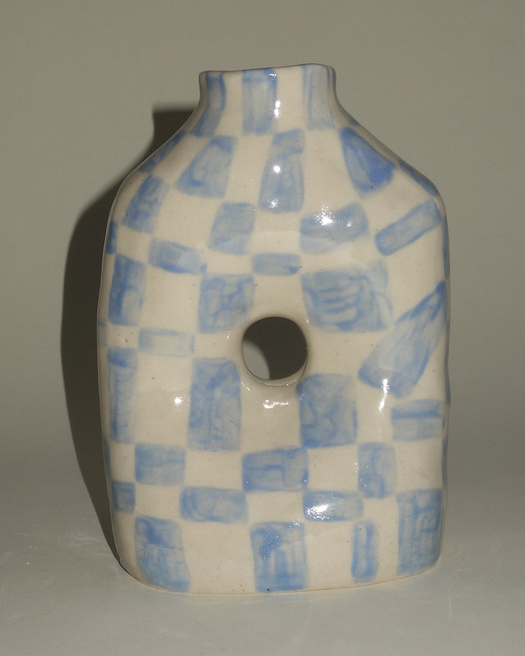 White and Blue Check Vase